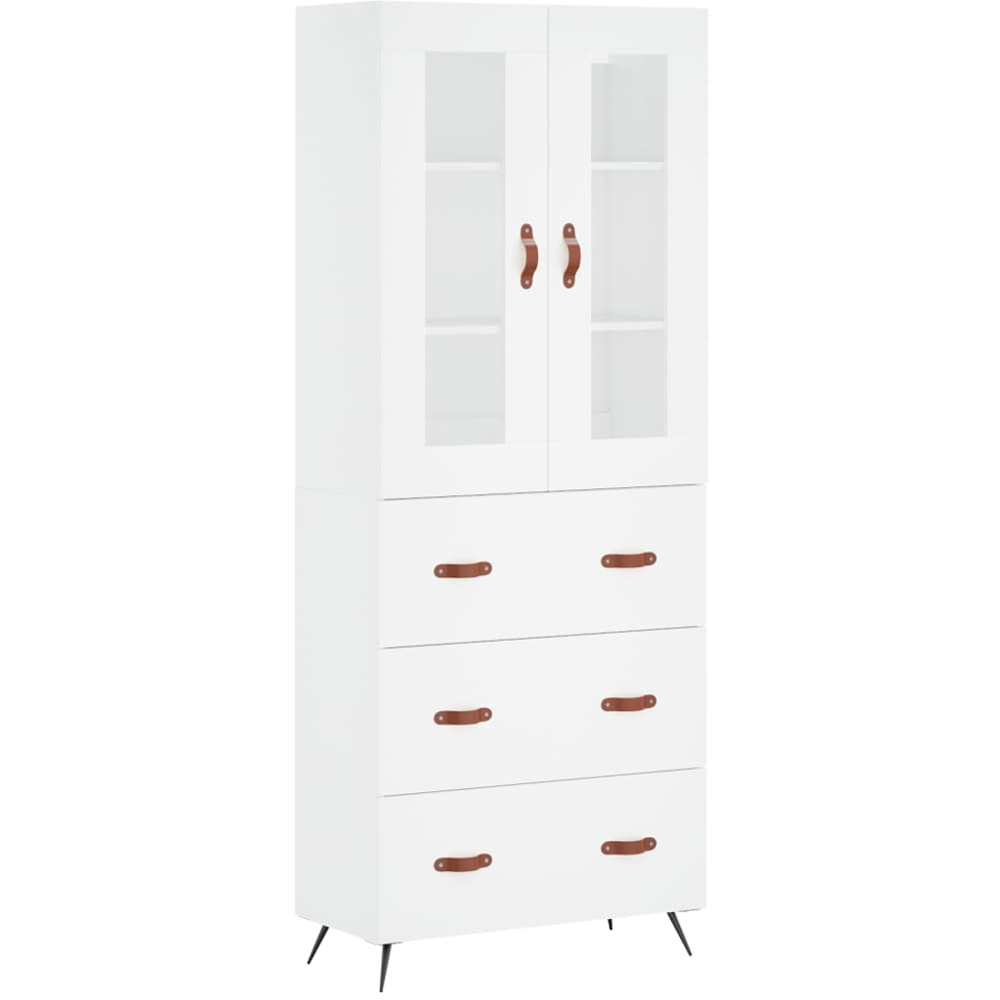 vidaXL 2 Glass Door 3 Drawer White Highboard Image 2