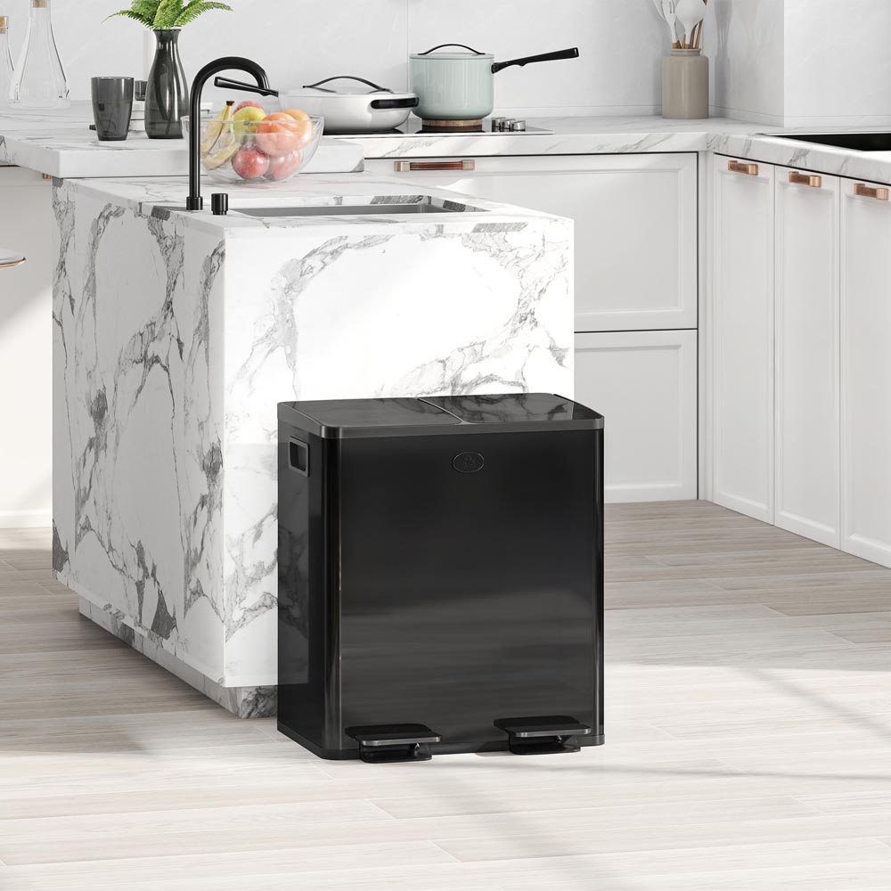 HOMCOM Black Dual Compartment Kitchen Bin 40L Image 2