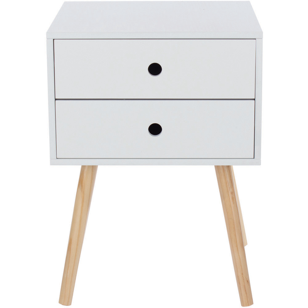 Scandia 2 Drawer White Wooden Legs Bedside Table Image 4