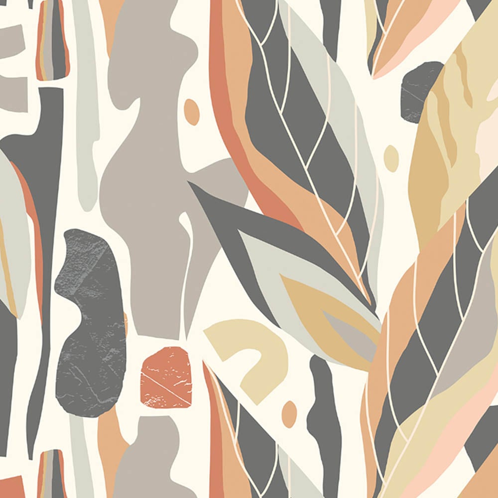 Origin Murals Abstract Leaf Shapes Grey Wall Mural Image 2