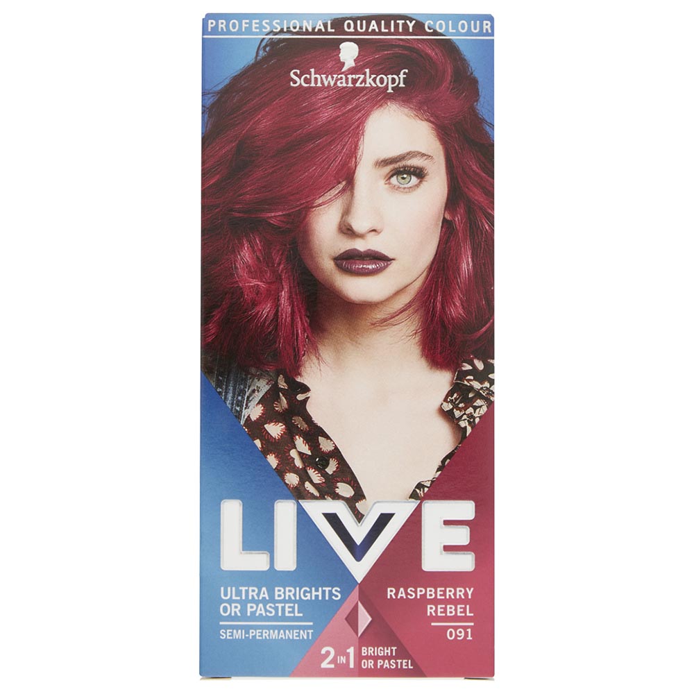 Schwarzkopf LIVE Ultra Brights or Pastel Raspberry  Rebel 091 Semi-Permanent Hair Dye Image 1