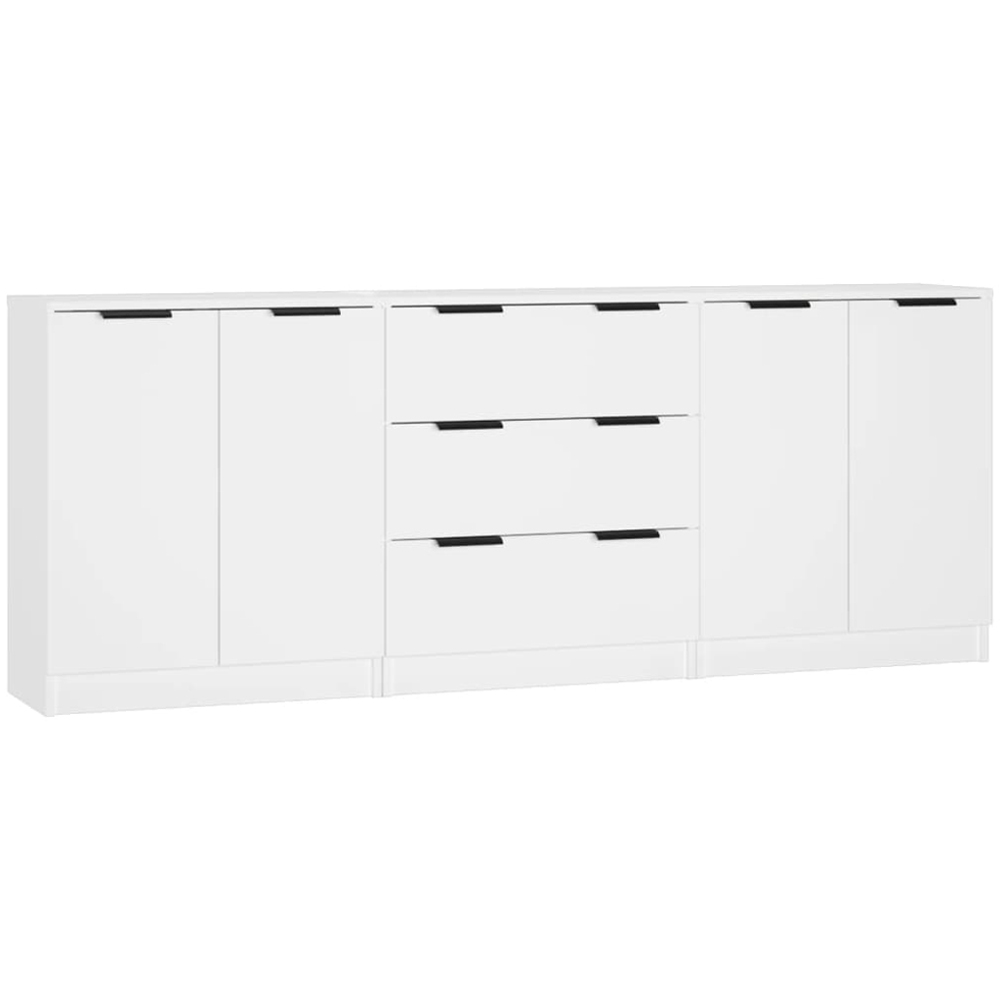 vidaXL 4 Door 3 Drawer White Sideboard 3 Piece Image 2