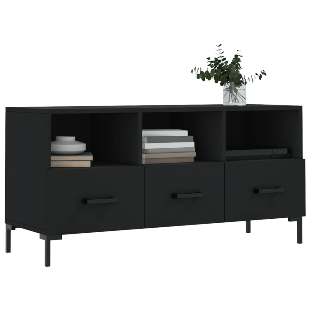 vidaXL 3 Drawer 3 Shelf Black TV Cabinet Image 3