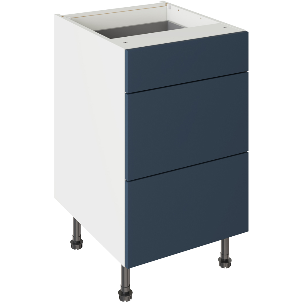 Kitchen Kit Slab Supermatt Blue 3 Drawer Base Kitchen Cabinet Flatpack 500mm Image 1
