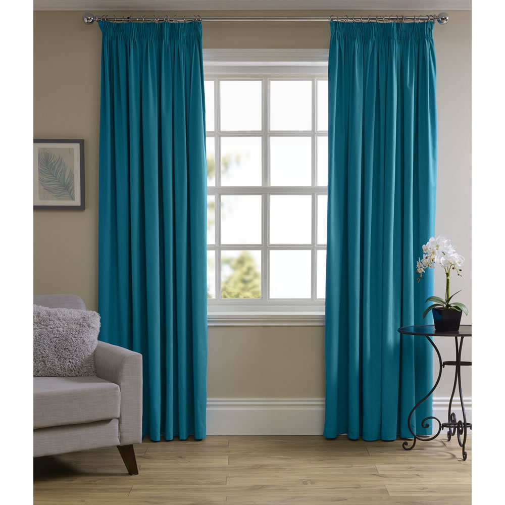 Wilko Teal Thermal Blackout Pencil Pleat Curtains 228 W x 228cm D Image 1