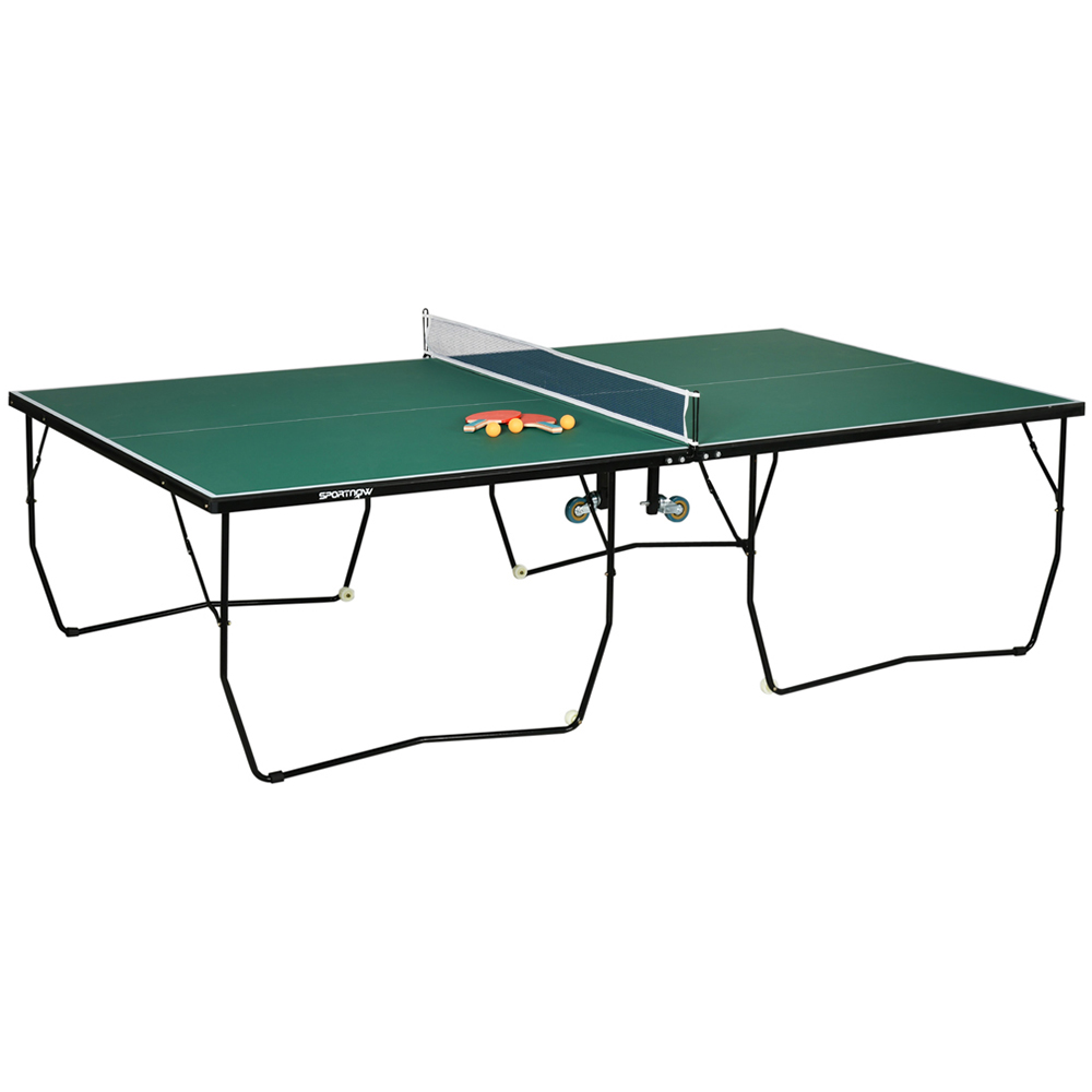 SPORTNOW Green Foldable Indoor Tennis Table Set with 8 Wheels Image 1