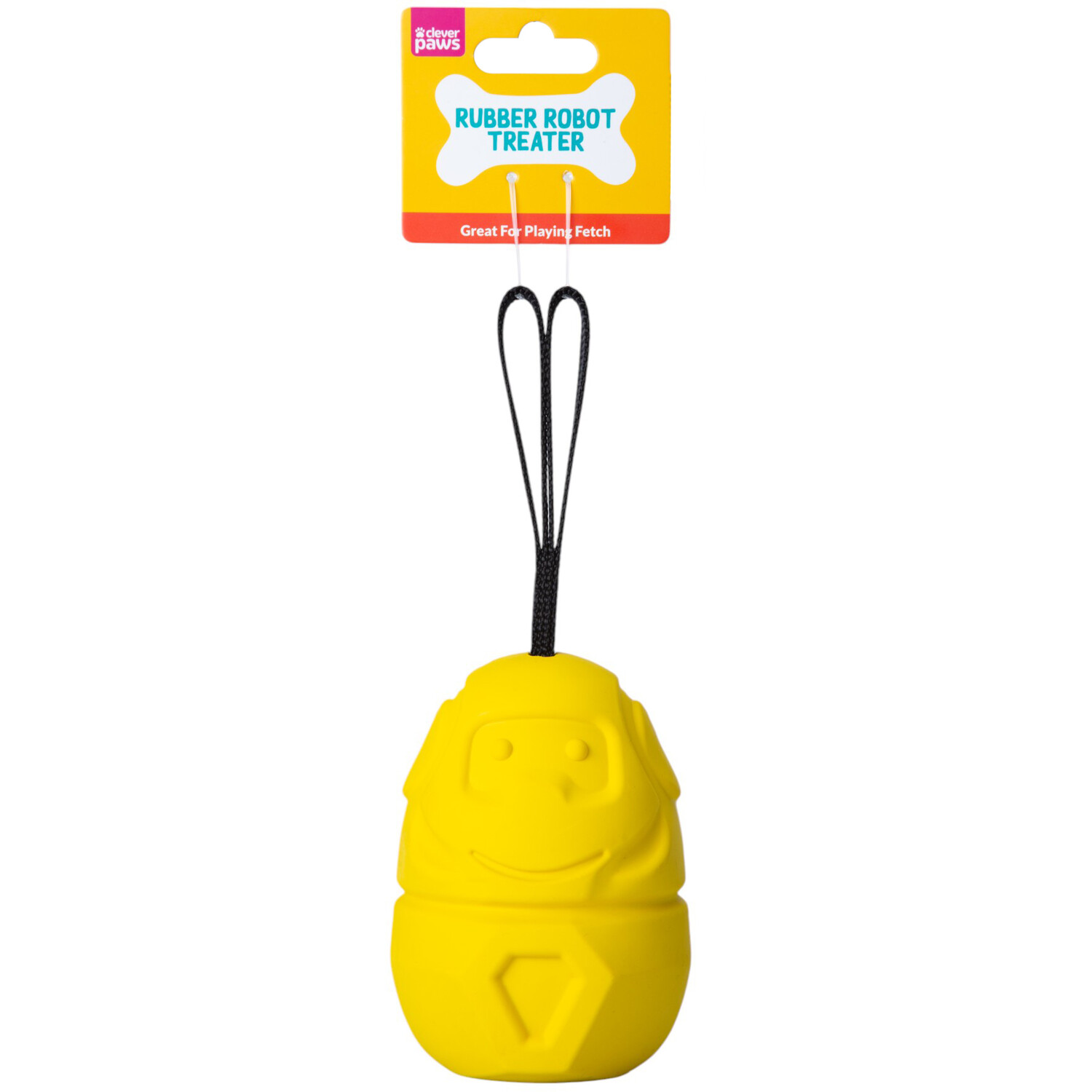 Rubber Treat Robot Dog Toy with Leash Yellow Image 1