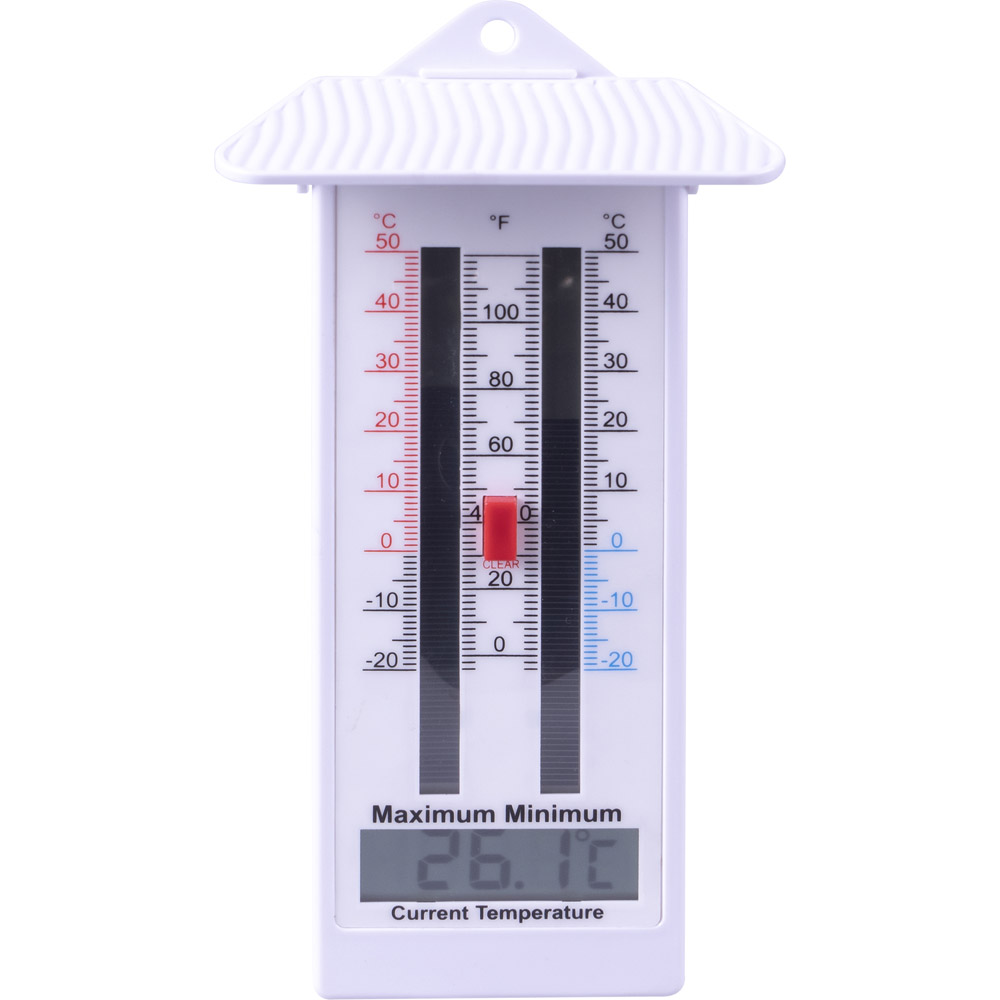 St Helens White Digital Minimum and Maximum Roofed Thermometer Image 2