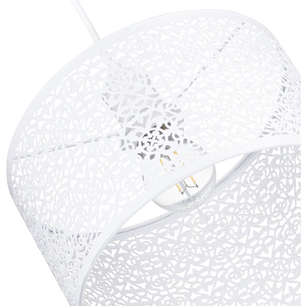 Happy Homewares Moroccan Style Ornate White Gloss Metal Pendant Shade Image 4