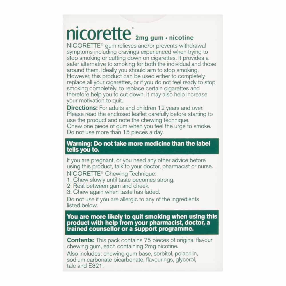 Nicorette Gum Classic 2mg 75 Pack Image 2