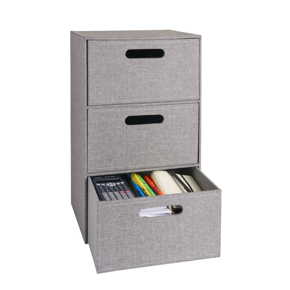 Wilko Grey Faux Linen 3 Drawer Storage Image 2