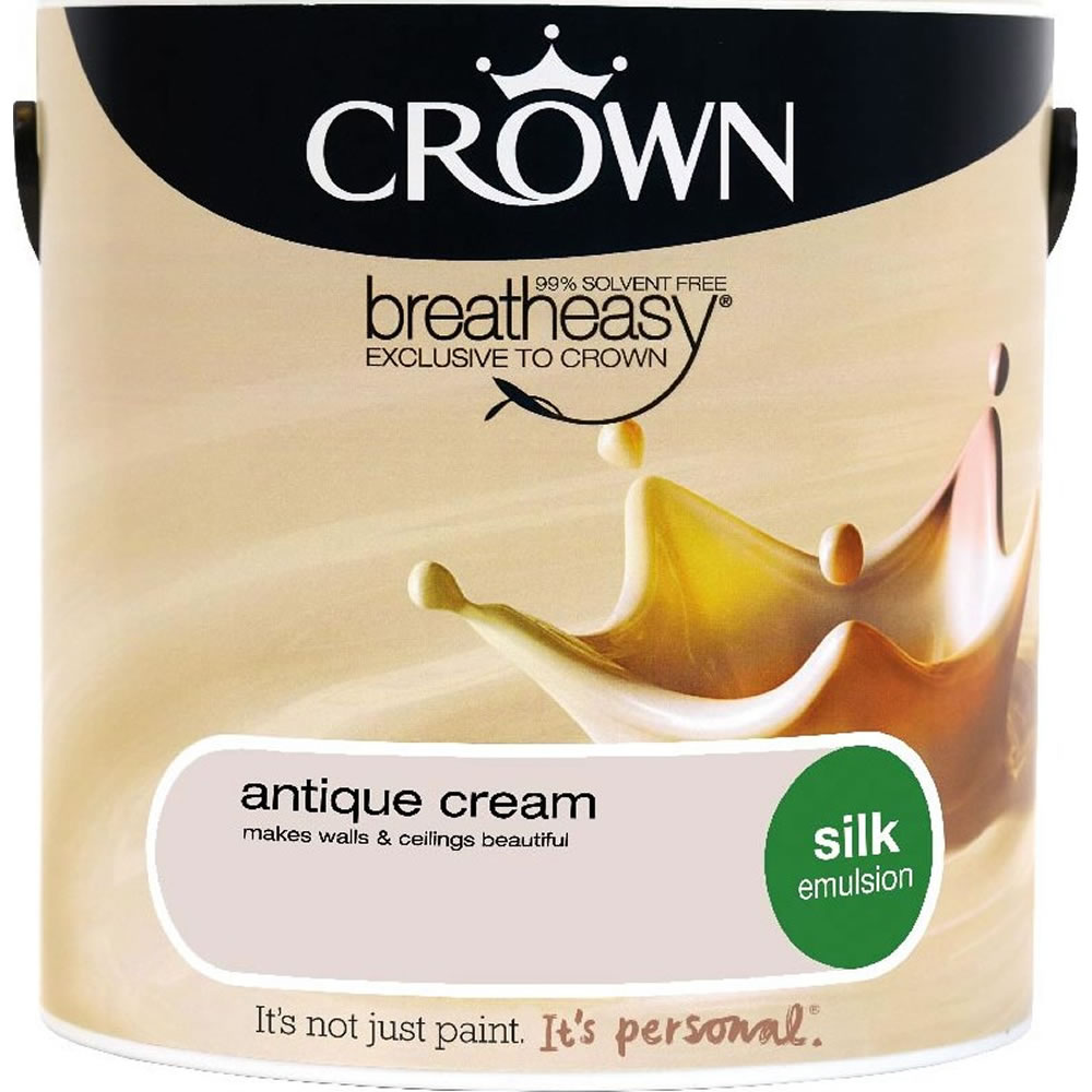 Crown Antique Cream Silk Emulsion Paint 2.5L Image 1