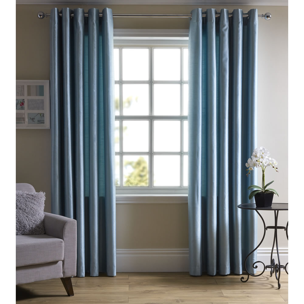 Wilko Duck Egg Faux Silk Eyelet Curtains 228 W x 228cm D Image 1