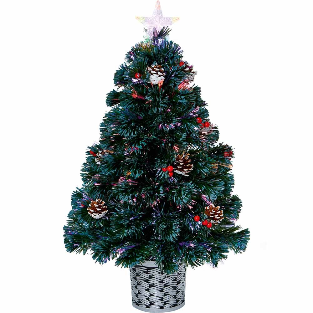 Premier 80cm Berry Pine Cones and Star Topper Fibre Optic Christmas Tree Image