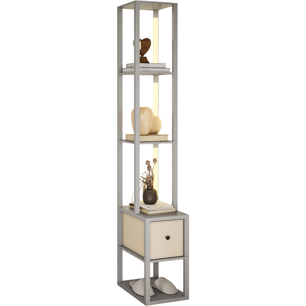 HOMCOM Single Drawer 4 Shelf Grey LED Floor Lamp Image 1