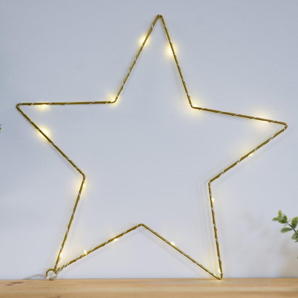 Thompson and Morgan Christmas Gift 15 Warm White LED Battery Operated Gold Star Image 1