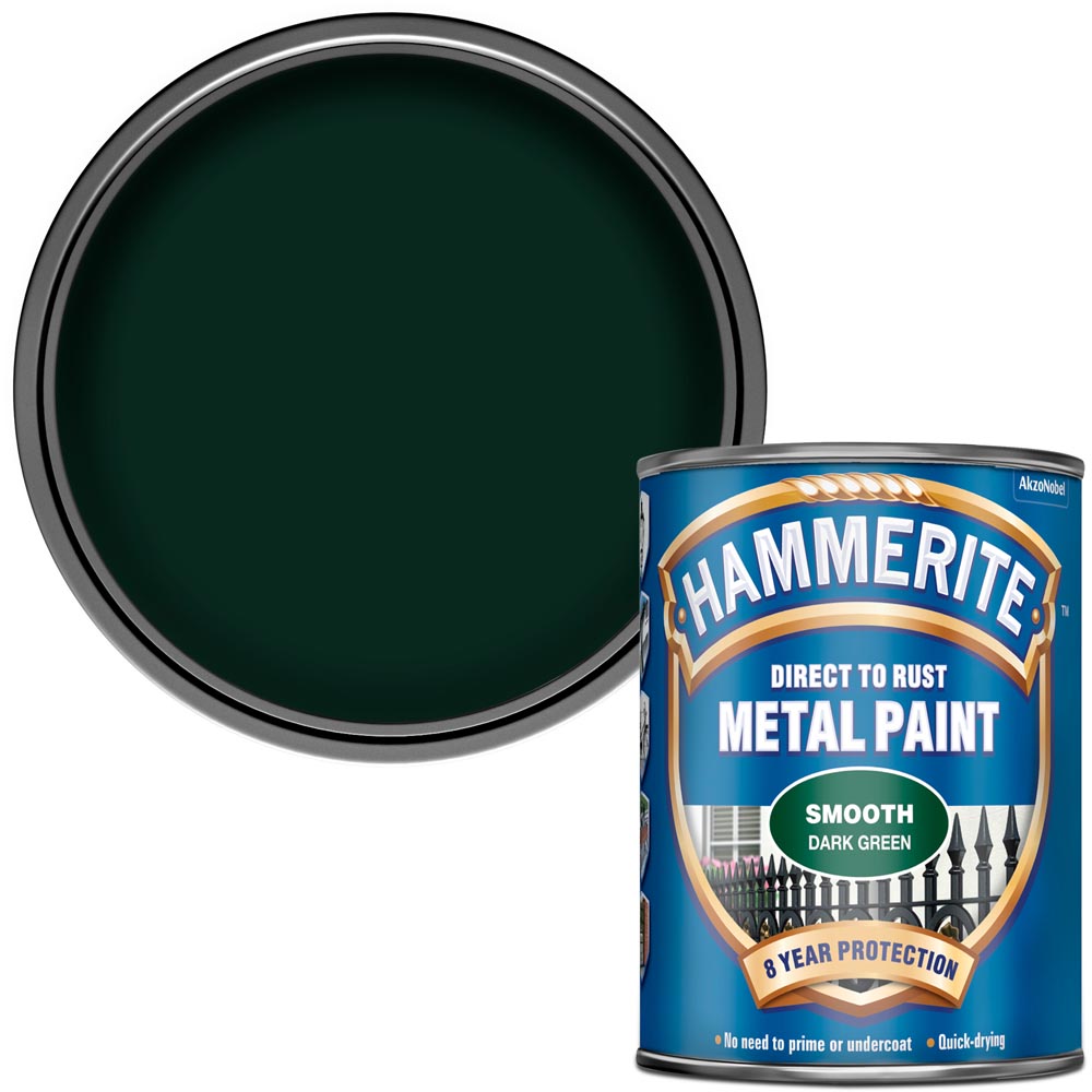 Hammerite Direct to Rust Dark Green Smooth Metal Paint 750ml Image 1