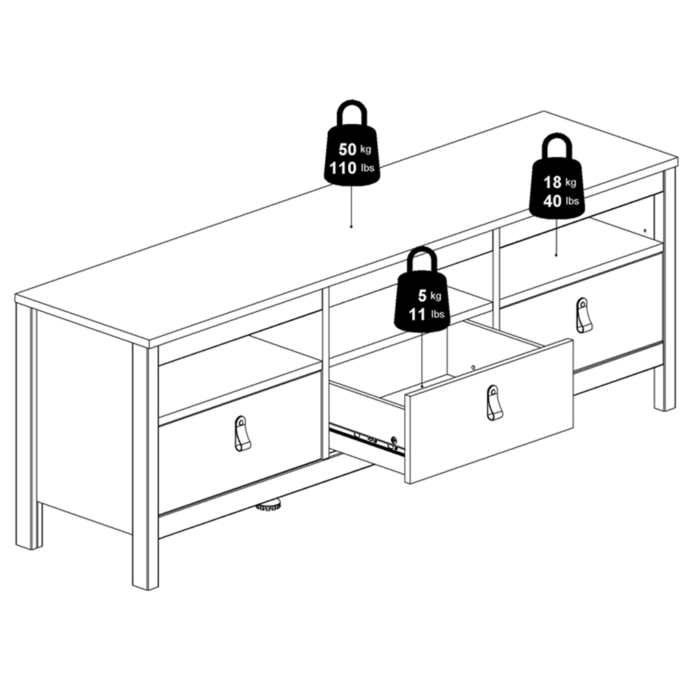 Florence Barcelona 3 Drawer 3 Shelf White TV Unit Image 9