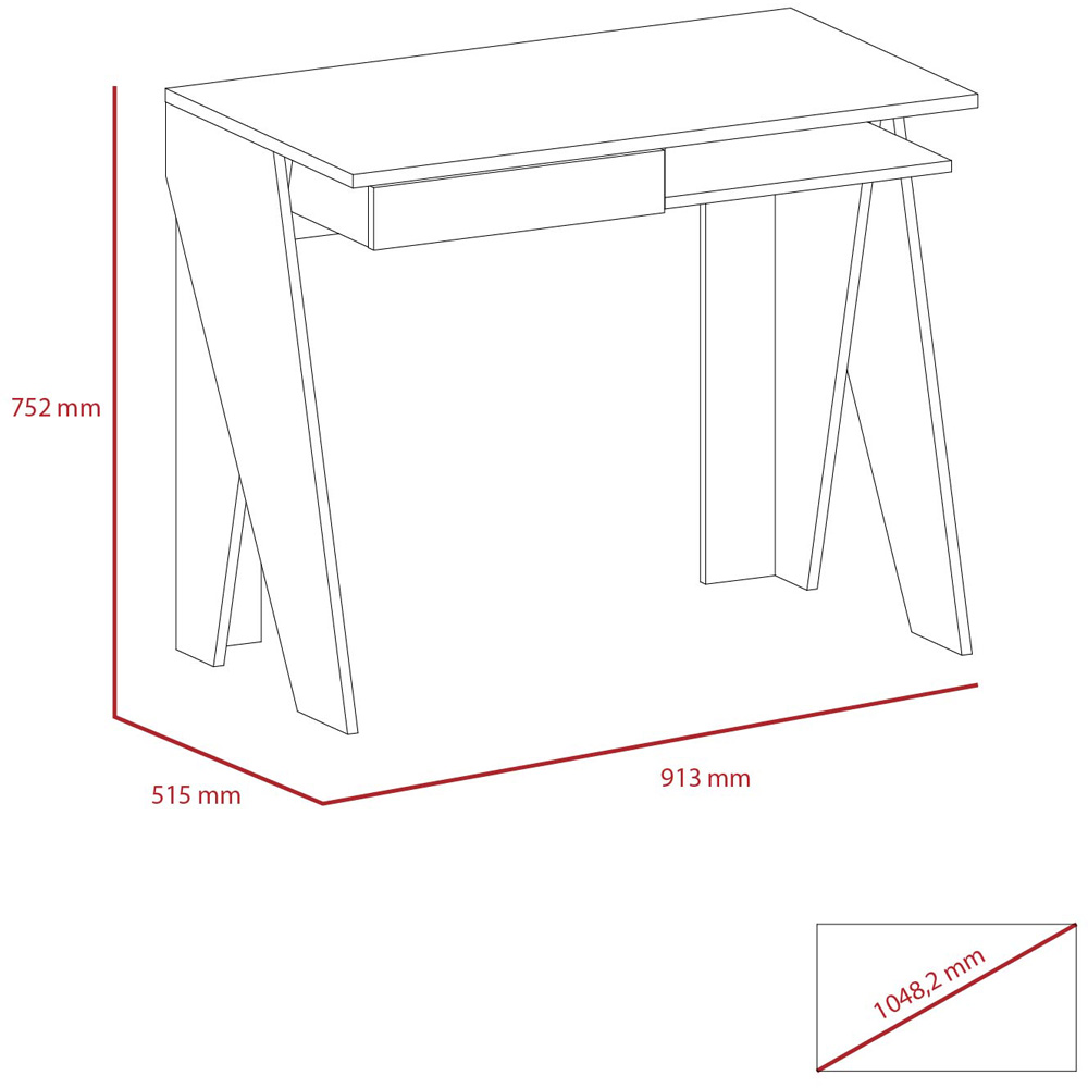 Dallas Single Drawer Home Office Desk White and Carbon Grey Image 6