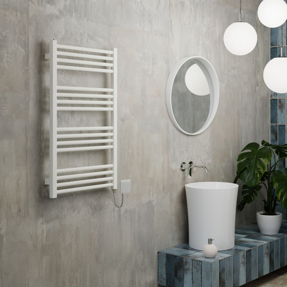 Terma Fiona E Soft Matt White Electric Towel Rail 900 x 500mm Image 2