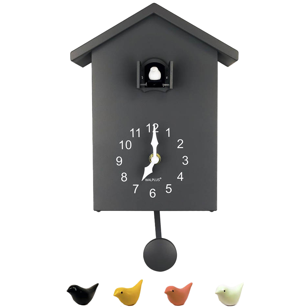 Walplus Grey Cuckoo Window Clock with Removable Pendulum 25cm Image 1