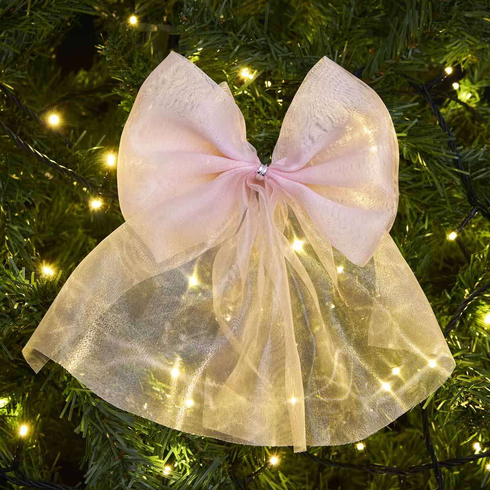 Wilko Glitters Pink Organza Bow Tree Decorations 4 Pack Image 3
