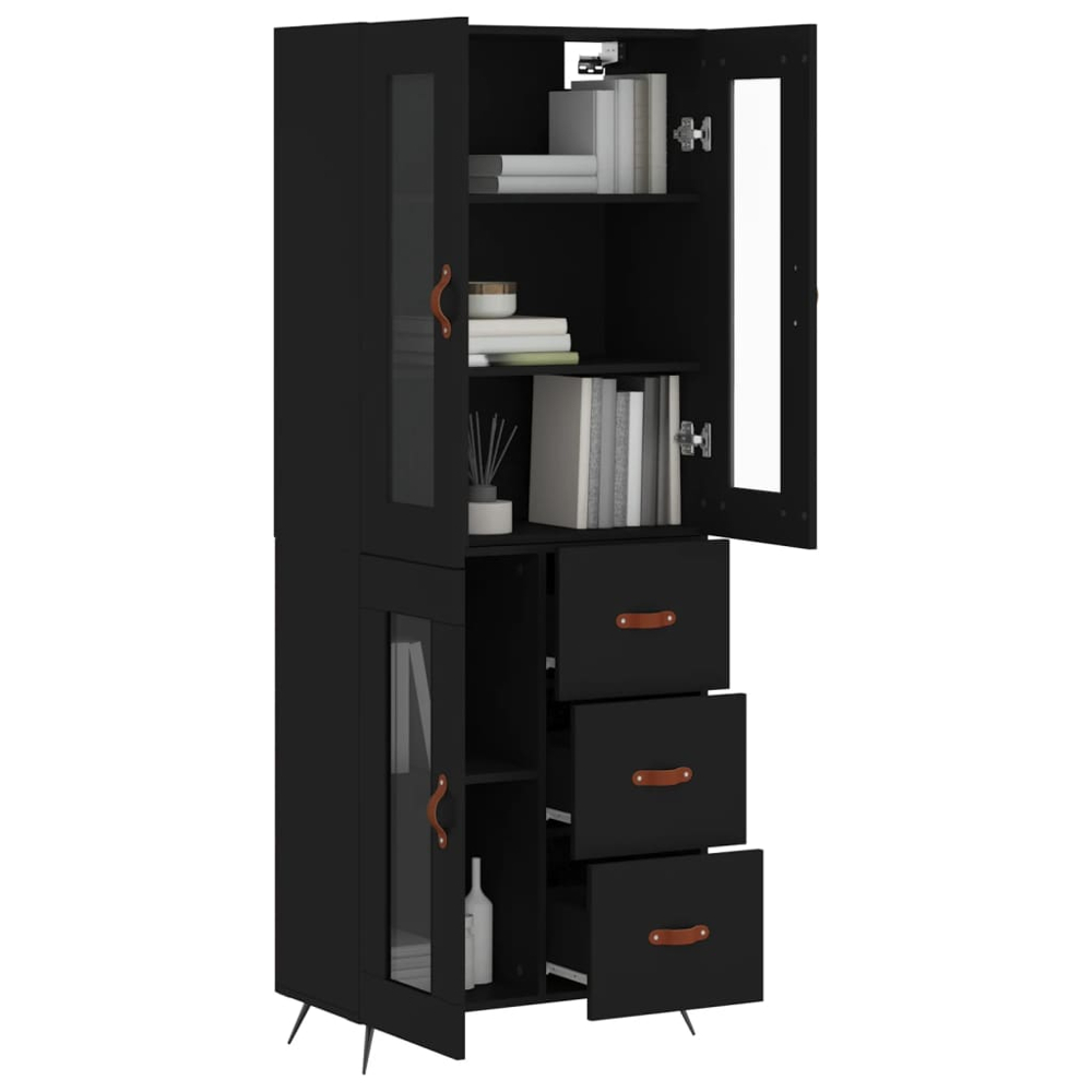 vidaXL 3 Glass Door 3 Drawer Black Highboard Image 3