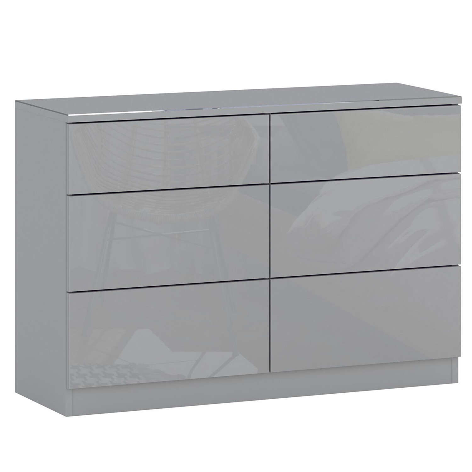Shard 6 Drawer Glossy Grey Chest of Drawers Image 2
