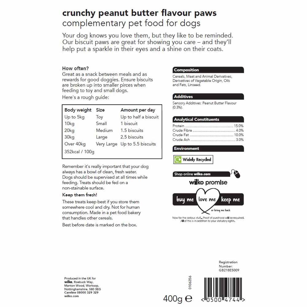 Wilko Peanut Butter Flavoured Dog Treat Paws 400g Image 3