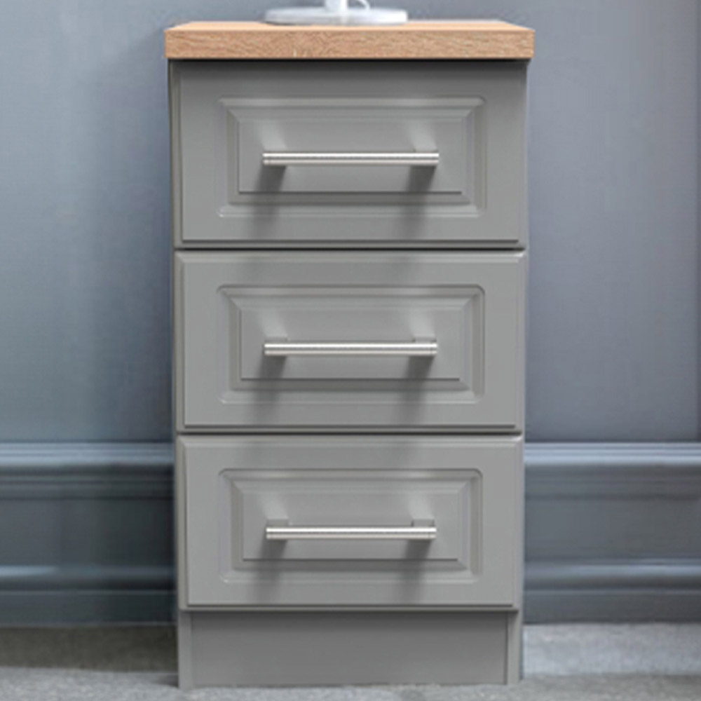 Crowndale Kent 3 Drawer Dusk Grey and Bardolino Oak Bedside Table Image 7