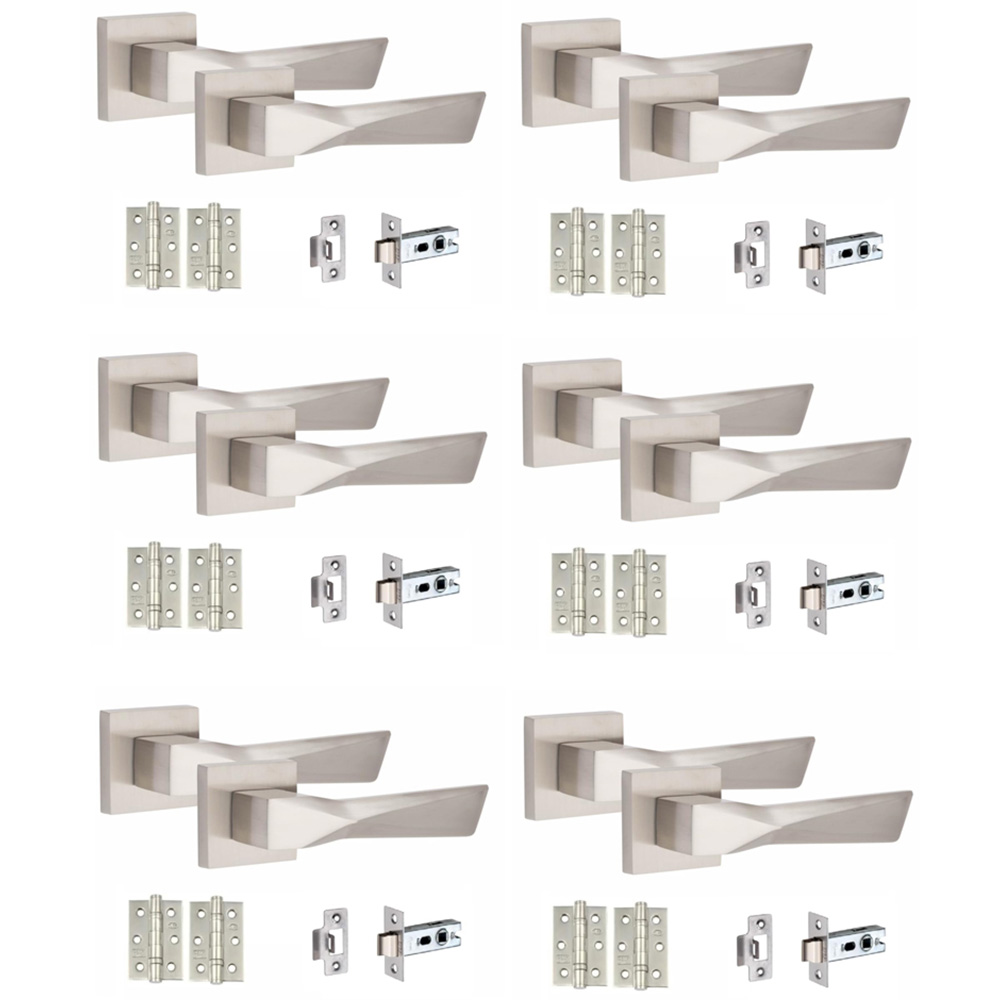 Golden Grace Satin Nickel Aura Door Handle Set 6 Pack Image 1