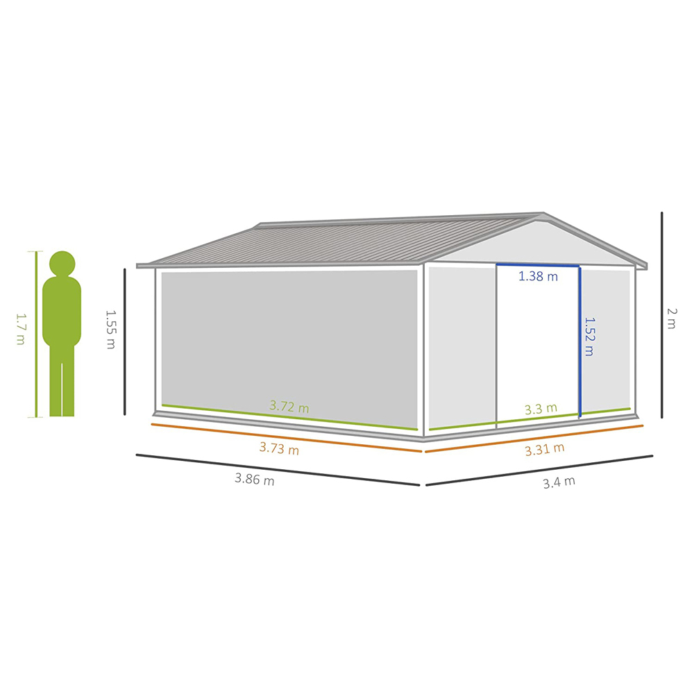 Outsunny 13 x 11ft Double Sliding Door Garden Storage Shed with Floor Foundation Image 7