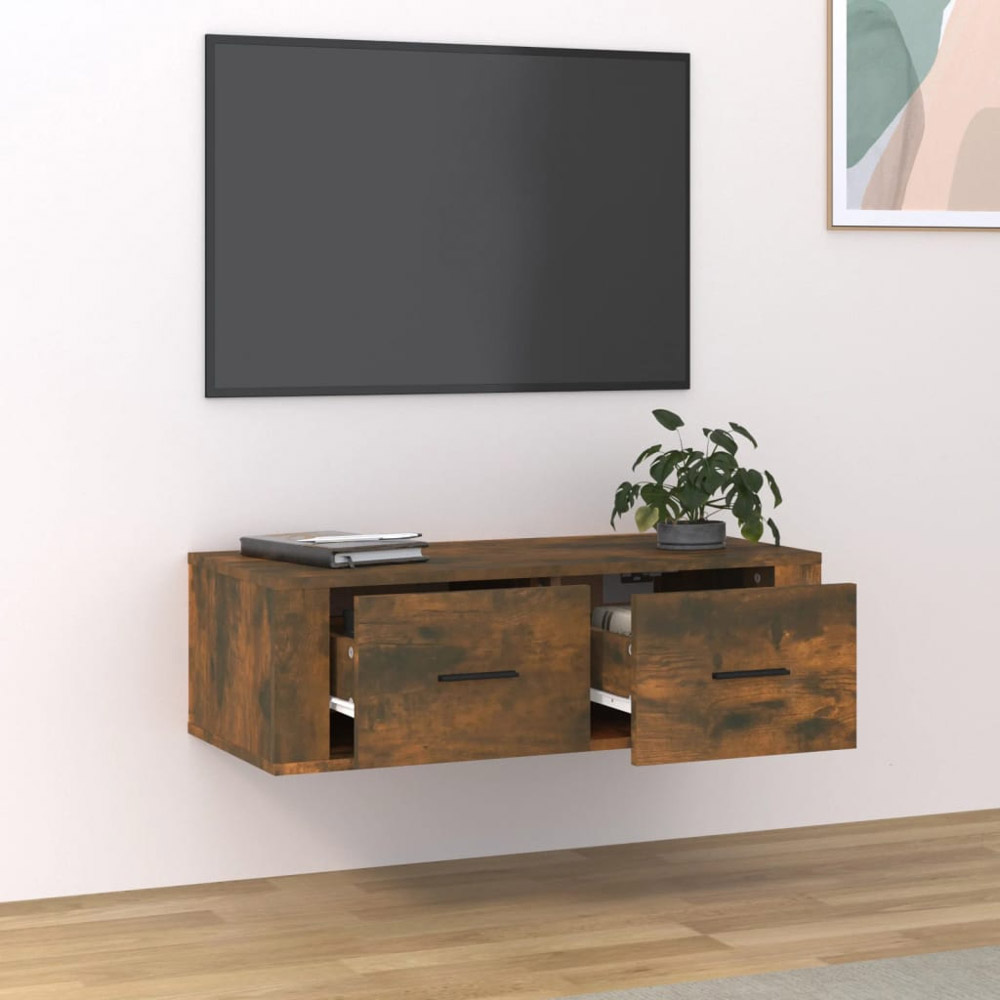 vidaXL 2 Drawer Smoked Oak Wall Mounted TV Cabinet Image 3