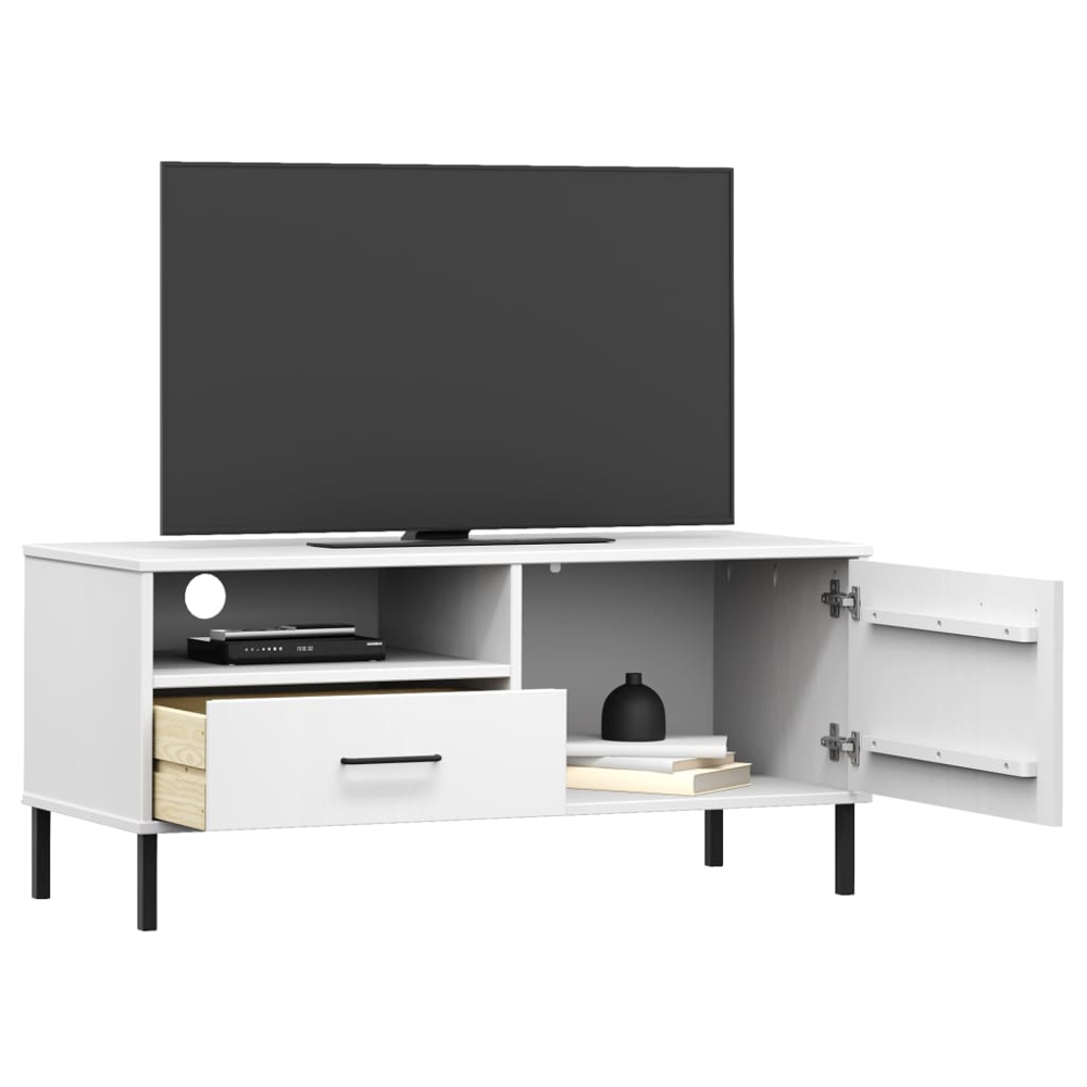 vidaXL Oslo Single Door Single Drawer Single Shelf White Solid Pine Wood TV Cabinet Image 3