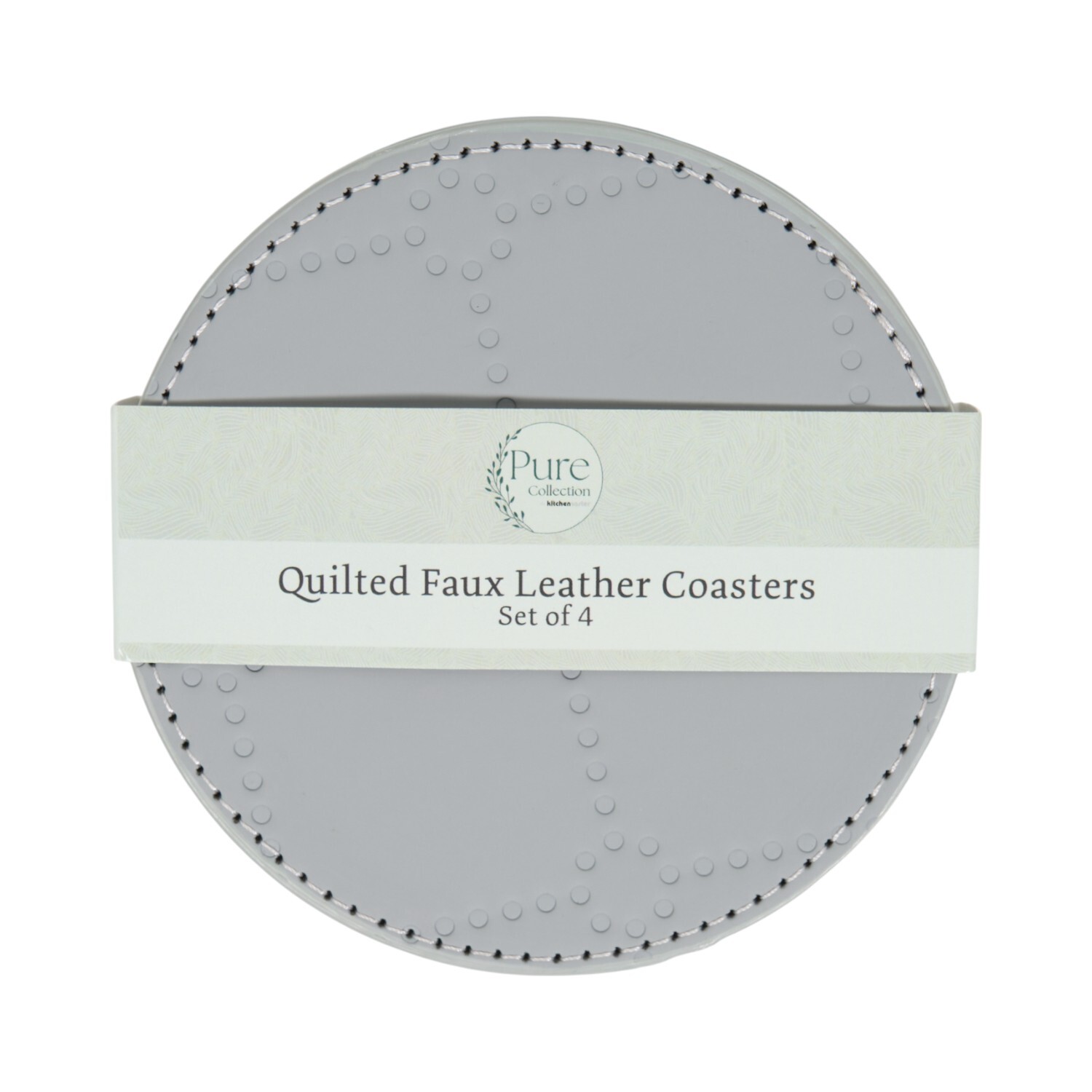 Pack of 4 Quilted Faux Leather Coasters Grey Image 2