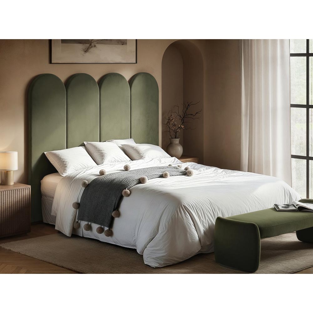 Solace+Co Cirrus Khaki Green Velvet Headboard Panel 4 Pack Image 2