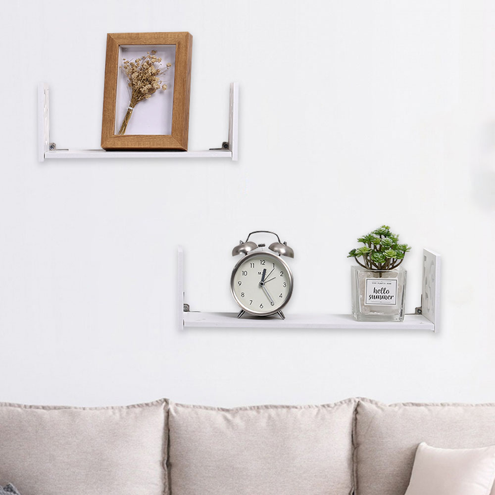 Living and Home 2 Pack White U Shaped Wall Hanging Shelves Image 6