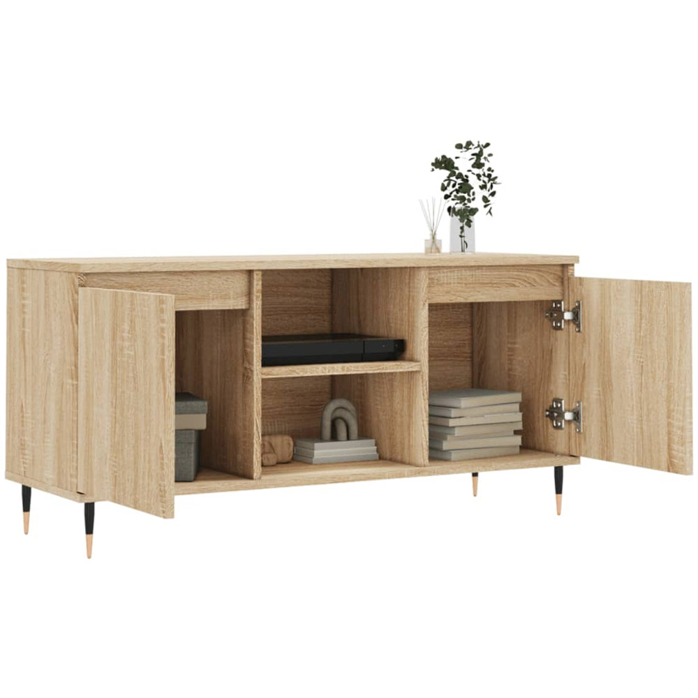vidaXL 2 Door 2 Open Shelf Sonoma Oak TV Cabinet with Metal Legs Image 4