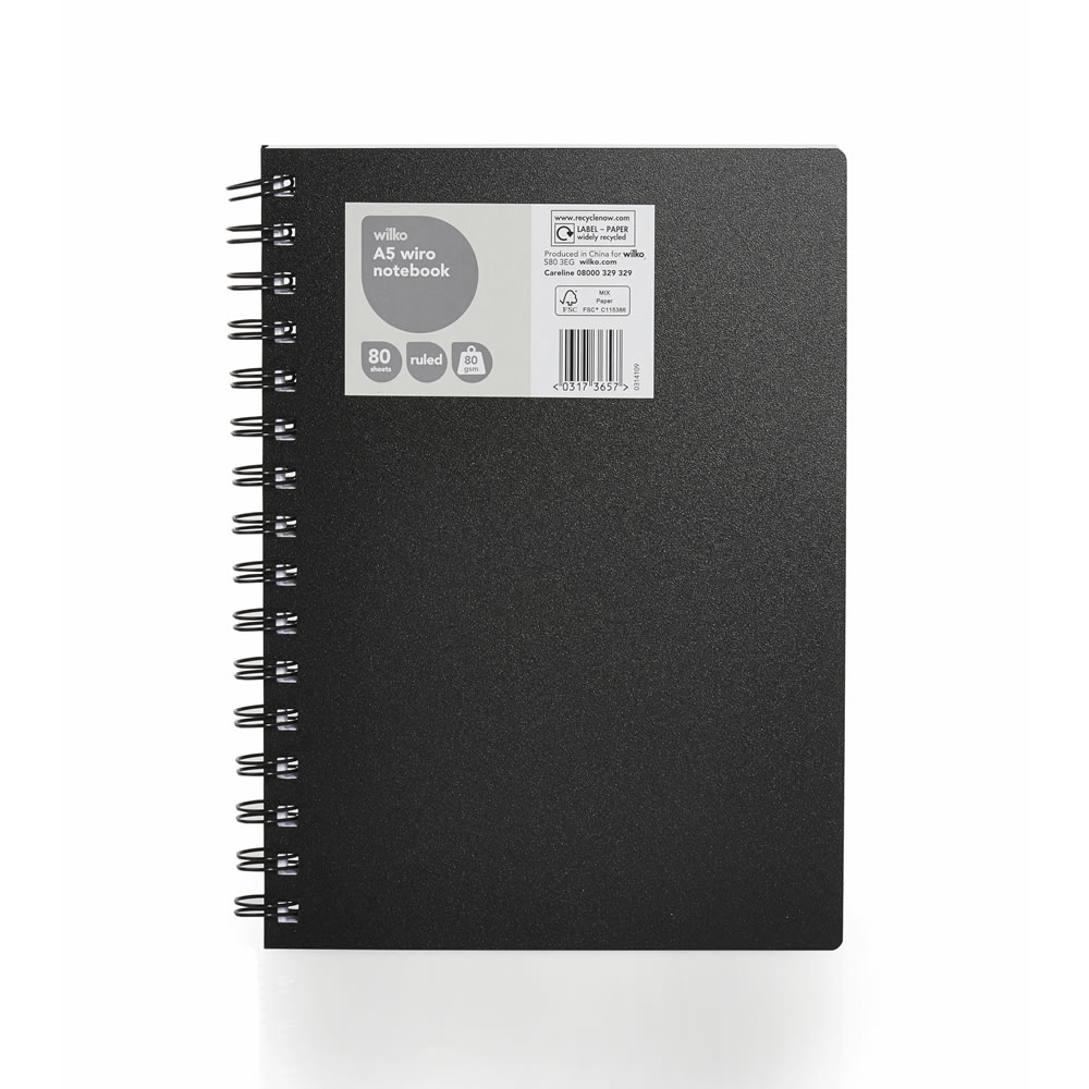 Wilko A5 Wiro Ruled Notebook 80 Sheets 80gsm Image