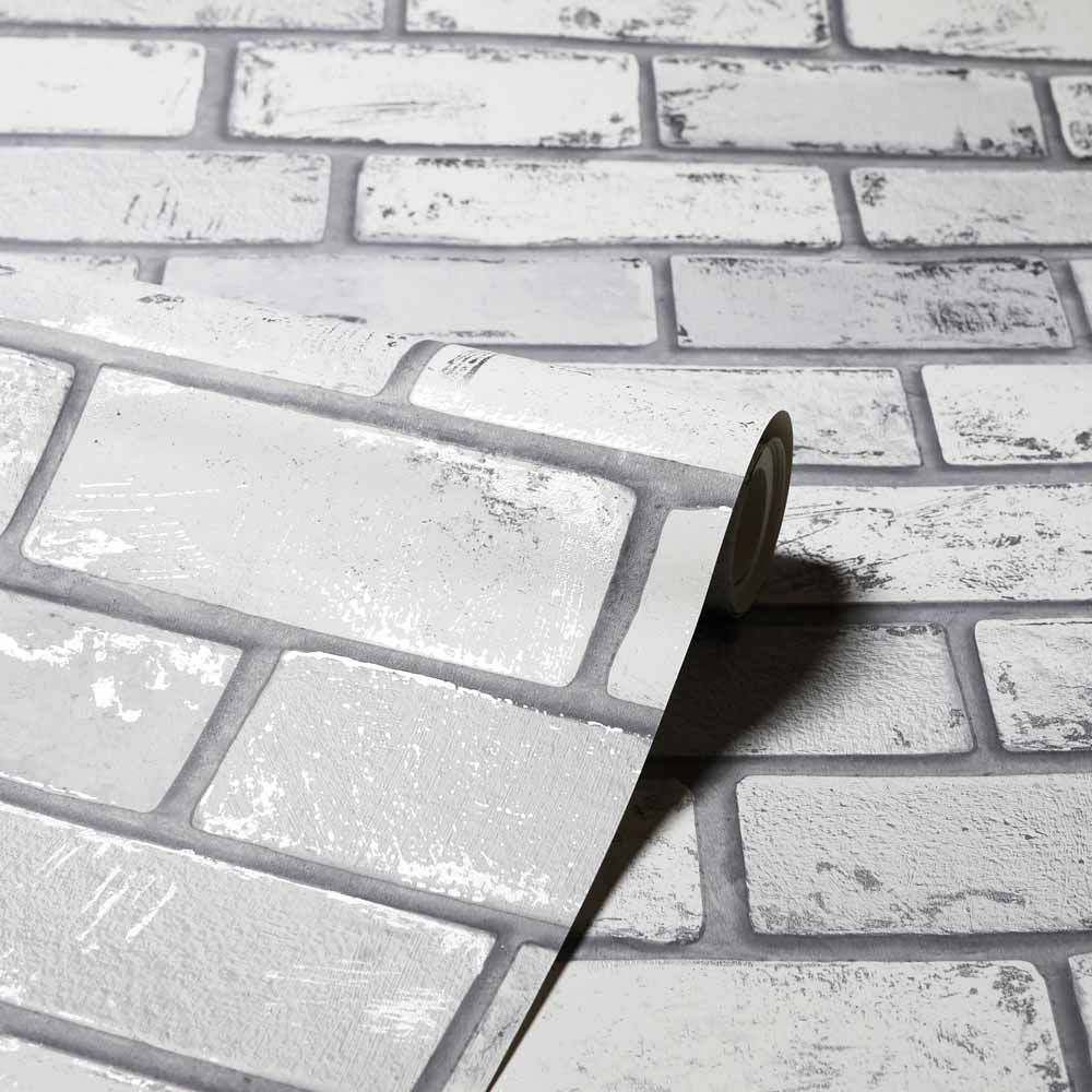 Arthouse Peel & Stick Metallic Brick White/Silver Wallpaper Image 2
