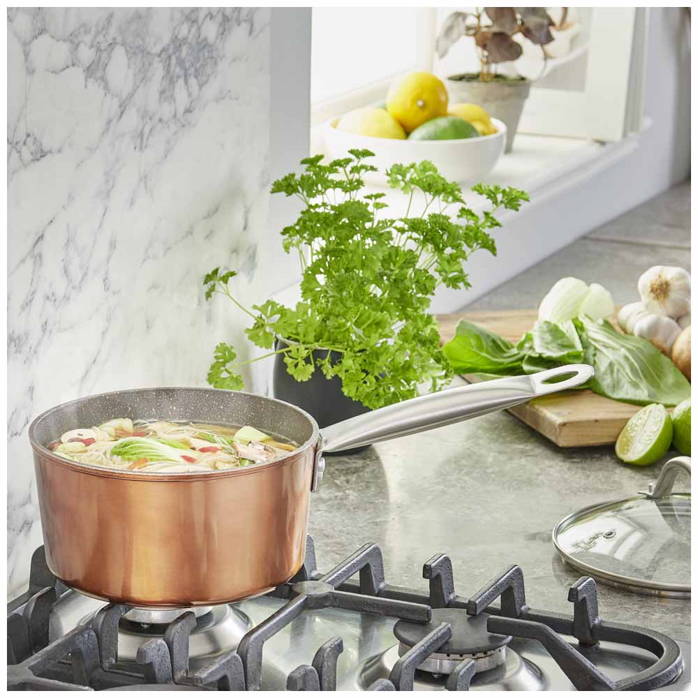 Wilko Copper Effect Shot Blast Saucepan with Lid 18cm Wilko
