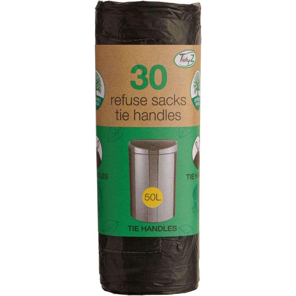 Tidyz Tie Handles Refuse Sacks Black 50L 30 Pack Image 2