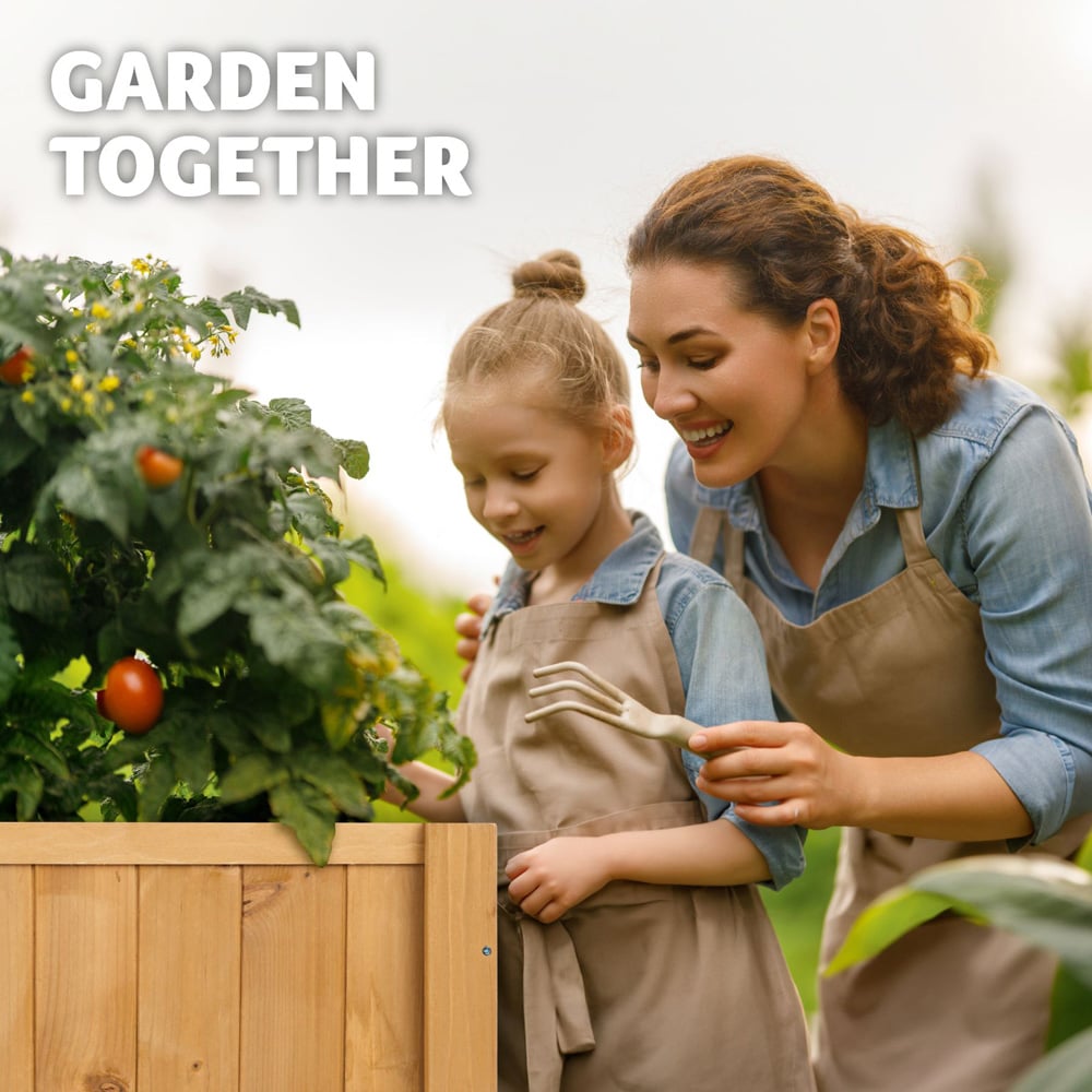 tectake Brown Wooden Raised Bed with Storage Shelf Image 8