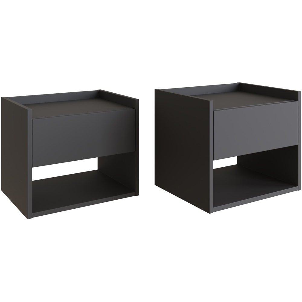 GFW Harmony Single Drawer Anthracite Black Wall Mounted Bedside Table Set of 2 Image 2