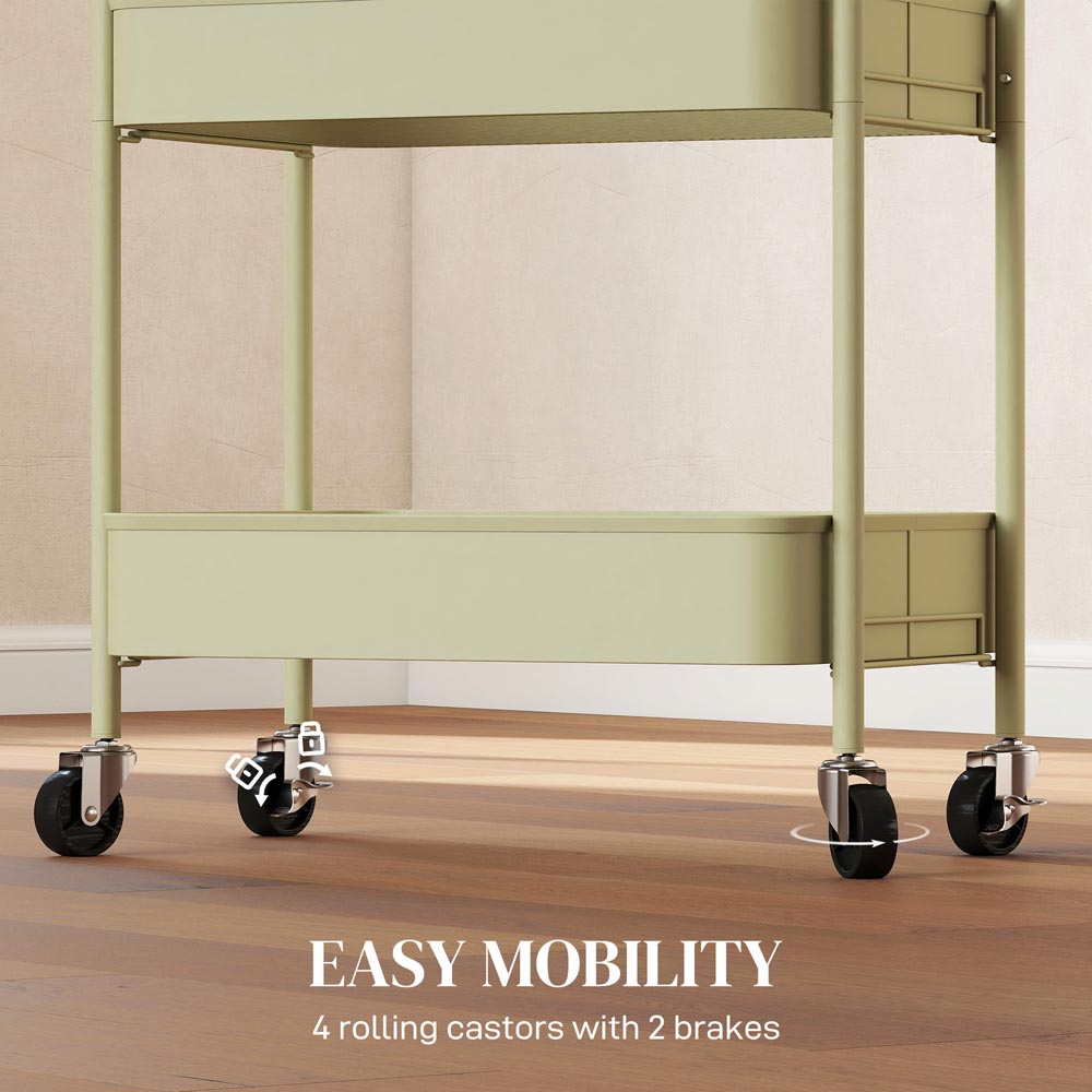 HOMCOM 3-Tier Green Mesh Basket Rolling Utility Cart Image 8