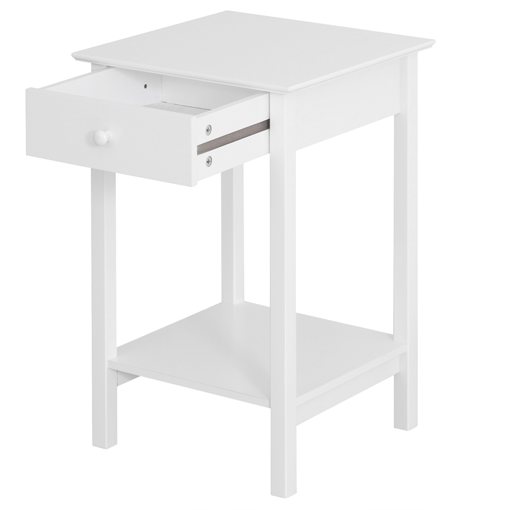 Portland Single Drawer White Wooden Bedside Table Cabinet Image 3