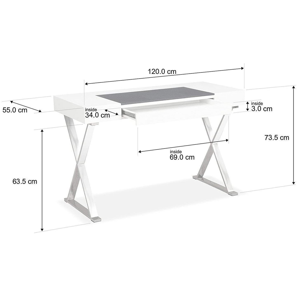 Centurion Supports Adonis Single Drawer Computer Desk with Leather Pad Gloss White and Chrome Image 9