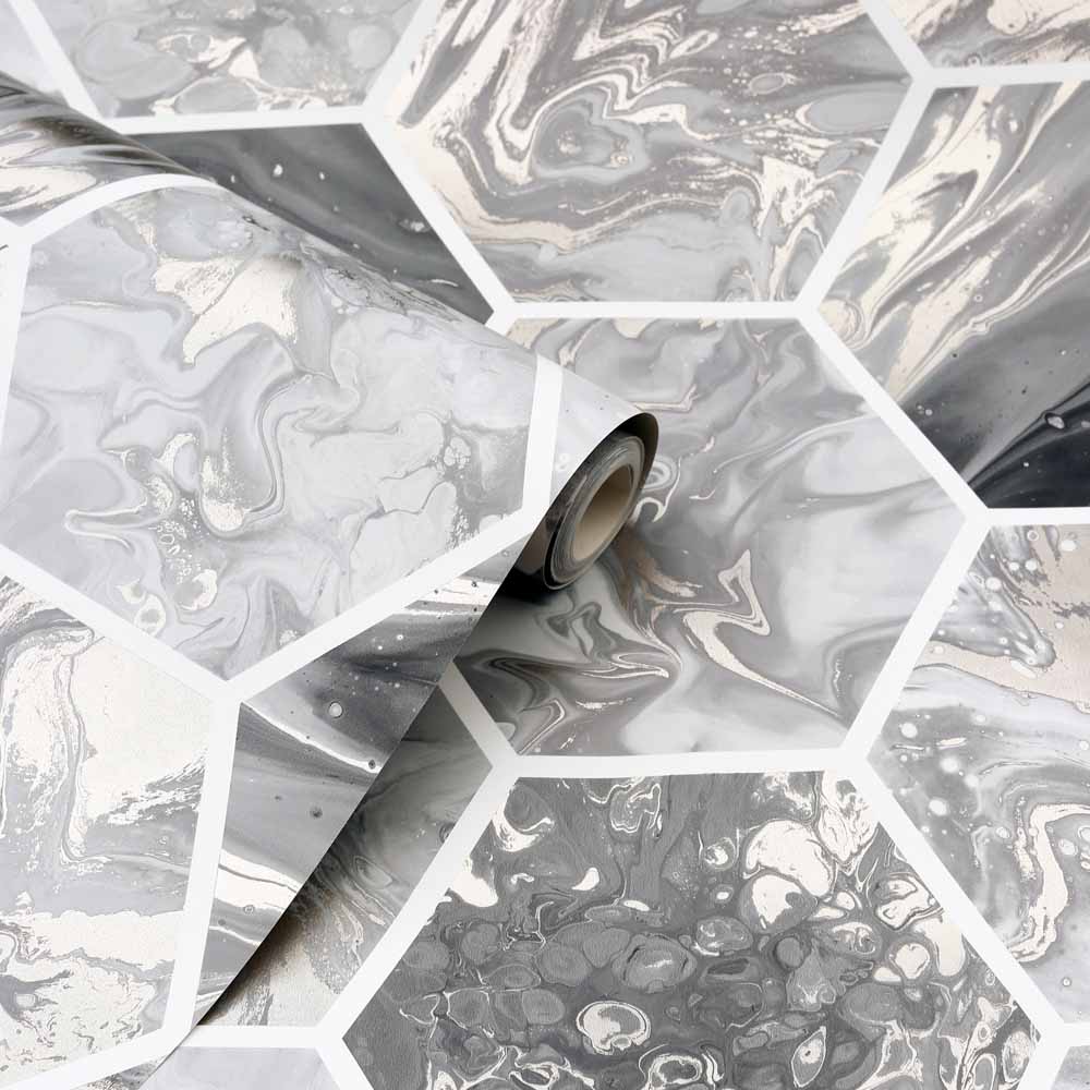 Arthouse Marbled Hex Charcoal and Rose Gold Wallpaper | Wilko Arthouse Marbled Hex Charcoal and Rose Gold Wallpaper | Wilko