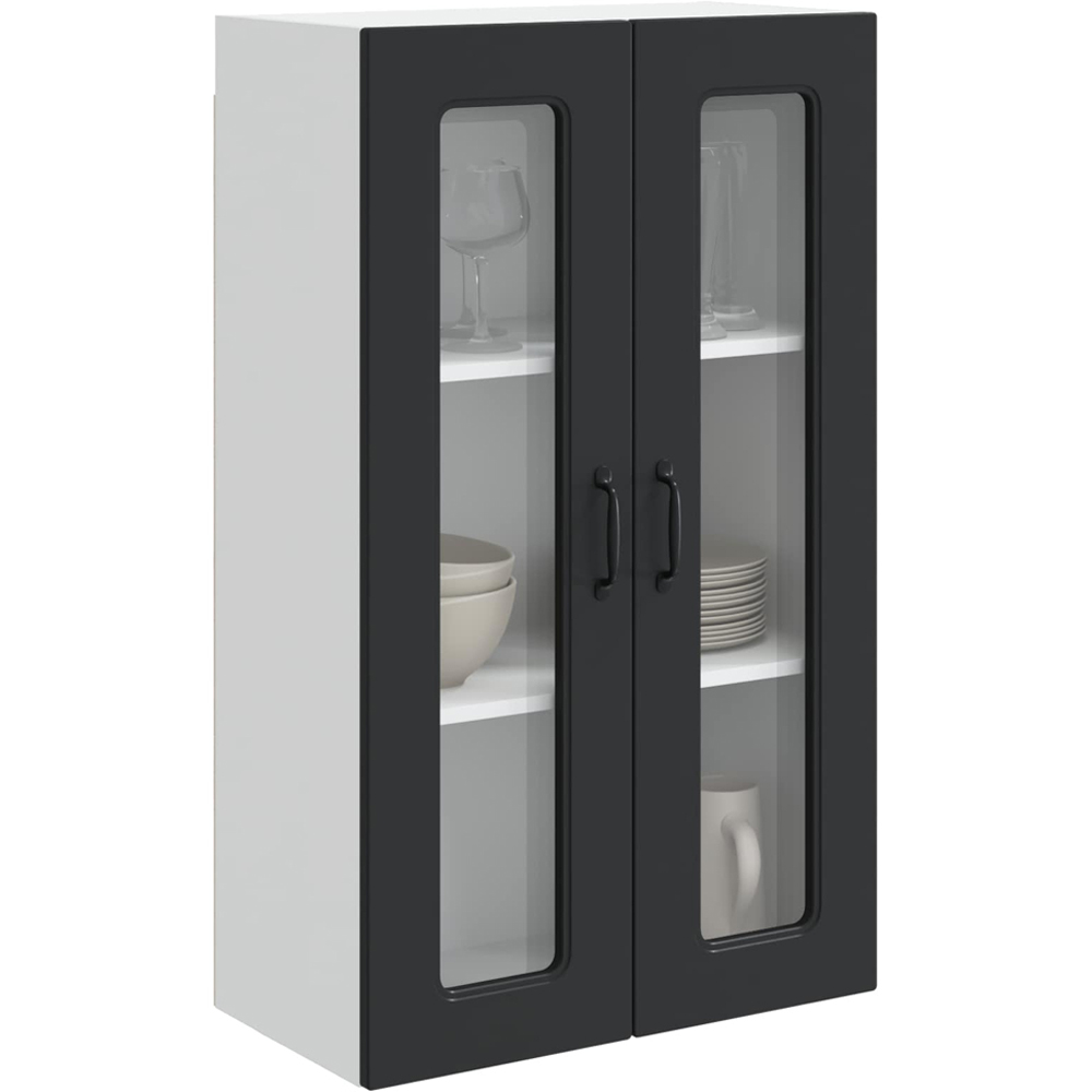 vidaXL 2 Glass Door Black Kitchen Wall Cabinet Image 3