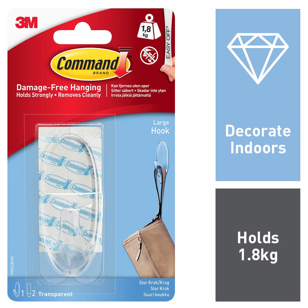 Command Large Clear Self Adhesive Hooks   Image 1